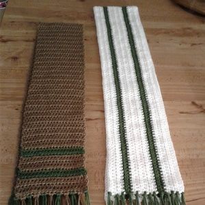 2 Handmade Crocheted Men's Scarves With Fringes